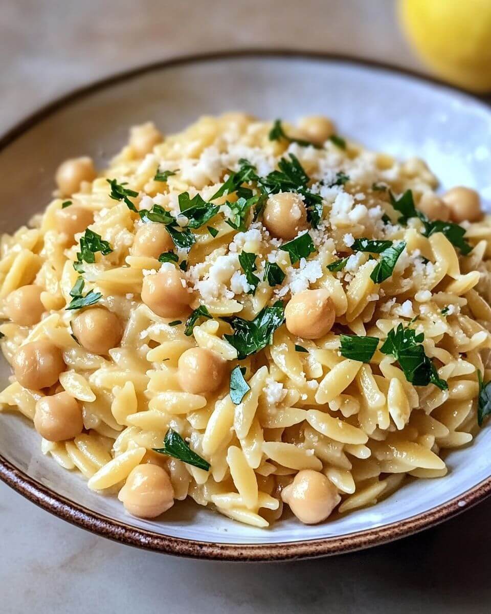 Creamy Lemon Ricotta Orzo with Chickpeas