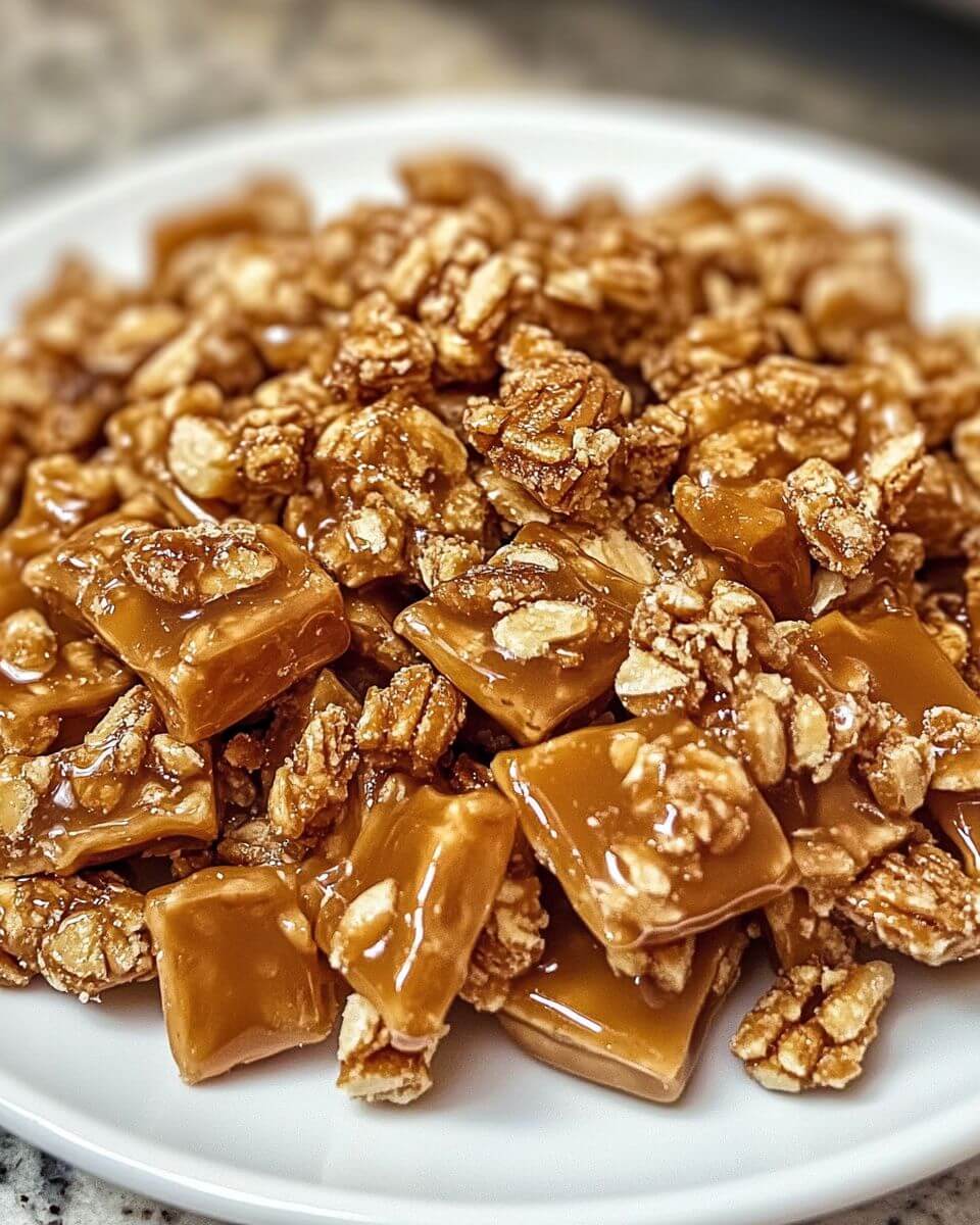 Praline Crunch on a White Plate: A Delectable Delight!