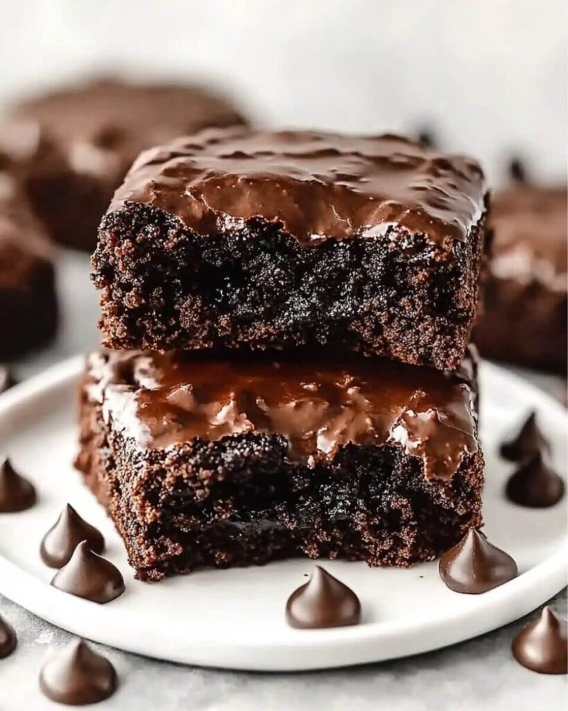 Delicious browkies cut into thick squares, showing a dark fudgy brownie bottom and golden chewy cookie top, with melted chocolate throughout.