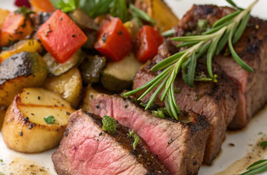 Knoblauch-Butter-Steak-Spitzen mit käsigen Rigatoni